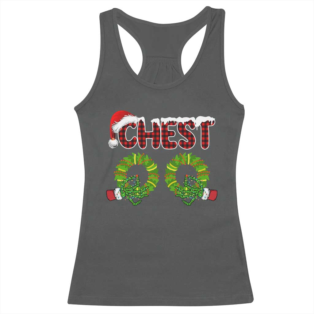 Christmas Couples Racerback Tank Top Chest Nuts Funny Couples Matching Chestnuts TS10 Dark Heather Print Your Wear