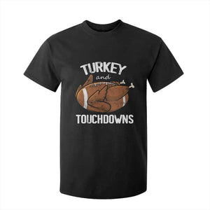 Funny Thanksgiving T Shirt For Kid Turkey and Touchdowns Football Season TS10 Black Print Your Wear