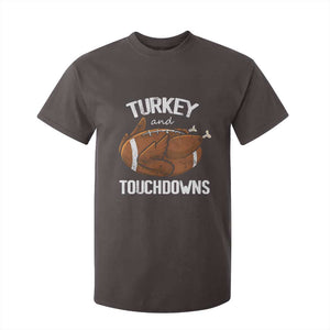 Funny Thanksgiving T Shirt For Kid Turkey and Touchdowns Football Season TS10 Dark Chocolate Print Your Wear