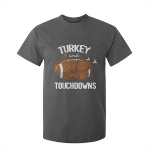 Funny Thanksgiving T Shirt For Kid Turkey and Touchdowns Football Season TS10 Dark Heather Print Your Wear