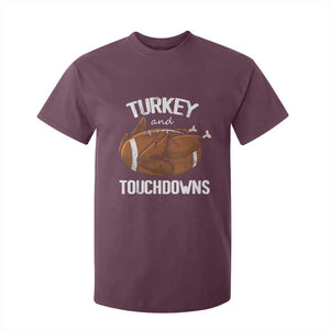 Funny Thanksgiving T Shirt For Kid Turkey and Touchdowns Football Season TS10 Maroon Print Your Wear