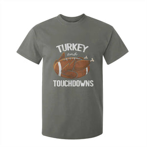 Funny Thanksgiving T Shirt For Kid Turkey and Touchdowns Football Season TS10 Military Green Print Your Wear