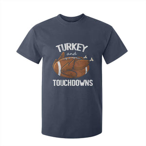Funny Thanksgiving T Shirt For Kid Turkey and Touchdowns Football Season TS10 Navy Print Your Wear