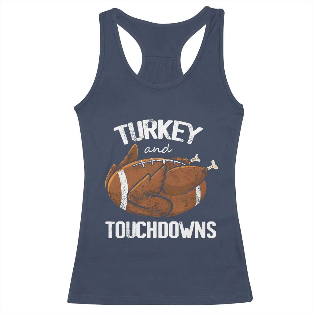 Funny Thanksgiving Racerback Tank Top Turkey and Touchdowns Football Season TS10 Navy Print Your Wear