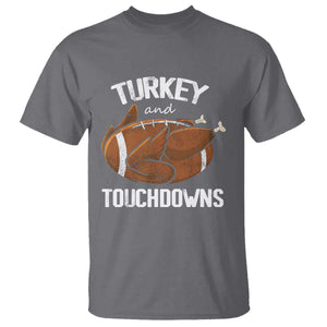 Funny Thanksgiving T Shirt Turkey and Touchdowns Football Season TS10 Charcoal Print Your Wear