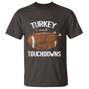 Funny Thanksgiving T Shirt Turkey and Touchdowns Football Season TS10 Dark Chocolate Print Your Wear