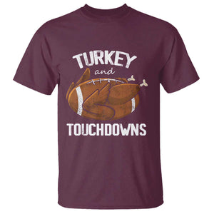 Funny Thanksgiving T Shirt Turkey and Touchdowns Football Season TS10 Maroon Print Your Wear