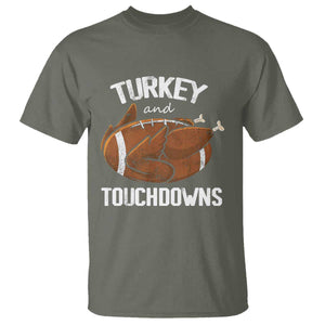Funny Thanksgiving T Shirt Turkey and Touchdowns Football Season TS10 Military Green Print Your Wear