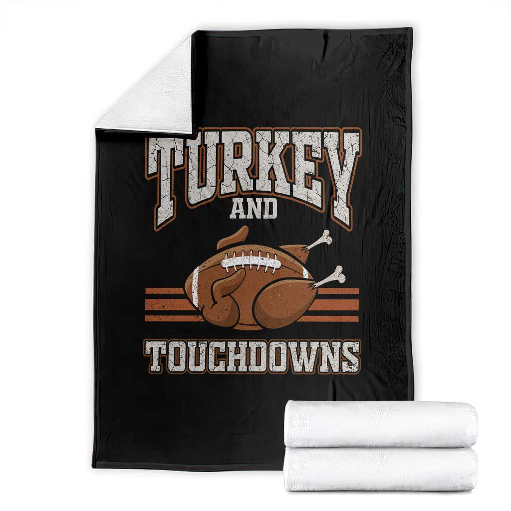 Thanksgiving Turkey And Touchdowns Football Throw Blanket Game Day Outfits American Football Player Gift TS10 Black Print Your Wear