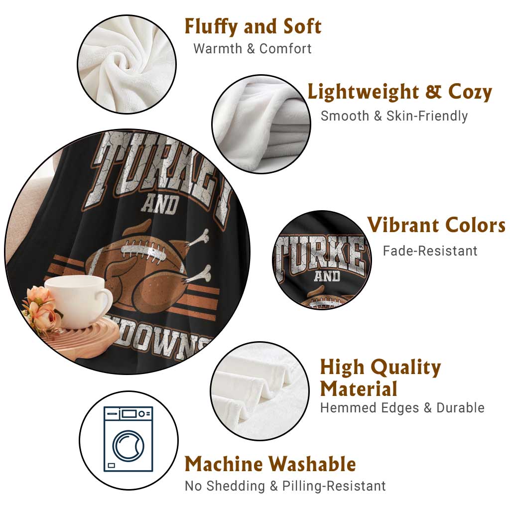 Thanksgiving Turkey And Touchdowns Football Throw Blanket Game Day Outfits American Football Player Gift TS10 Print Your Wear