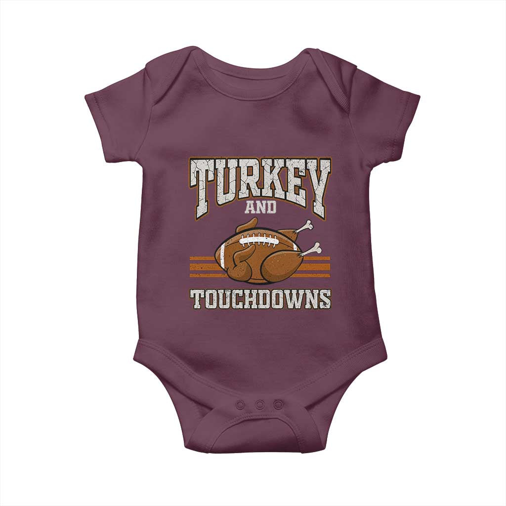 Thanksgiving Turkey And Touchdowns Football Baby Onesie Game Day Outfits American Football Player Gift TS10 Maroon Print Your Wear