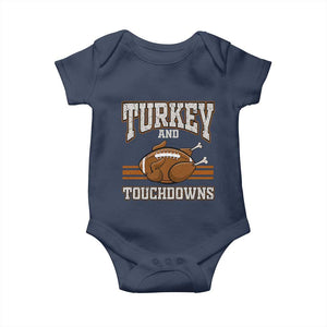 Thanksgiving Turkey And Touchdowns Football Baby Onesie Game Day Outfits American Football Player Gift TS10 Navy Print Your Wear