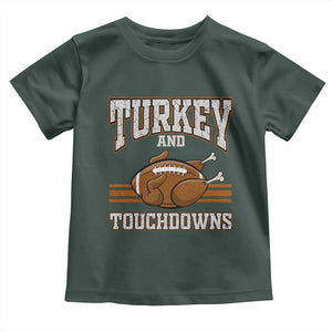 Thanksgiving Turkey And Touchdowns Football Baby Shirt Game Day Outfits American Football Player Gift TS10 Dark Forest Green Print Your Wear