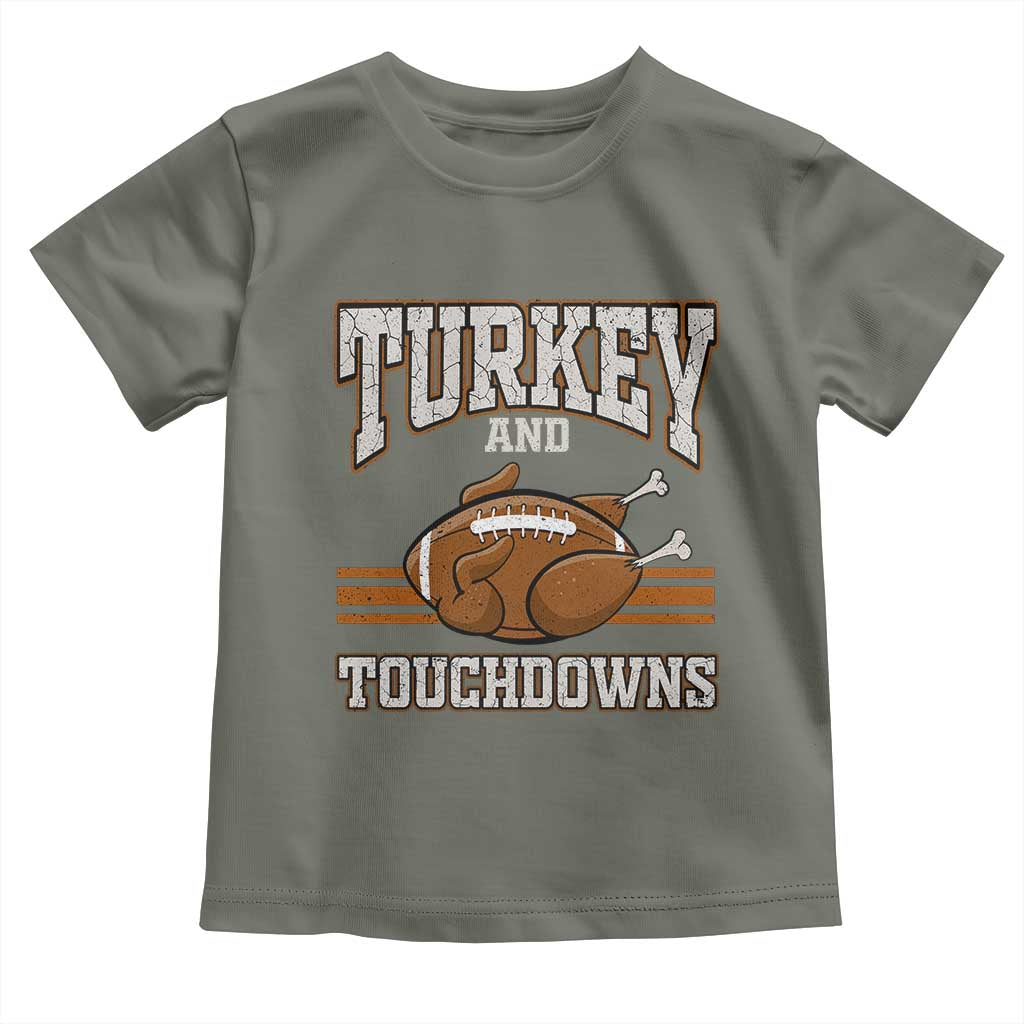 Thanksgiving Turkey And Touchdowns Football Baby Shirt Game Day Outfits American Football Player Gift TS10 Military Green Print Your Wear
