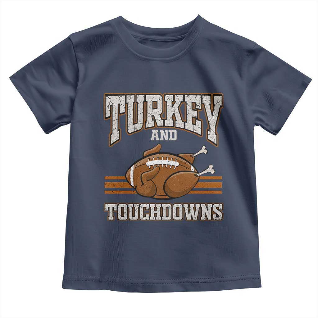 Thanksgiving Turkey And Touchdowns Football Baby Shirt Game Day Outfits American Football Player Gift TS10 Navy Print Your Wear