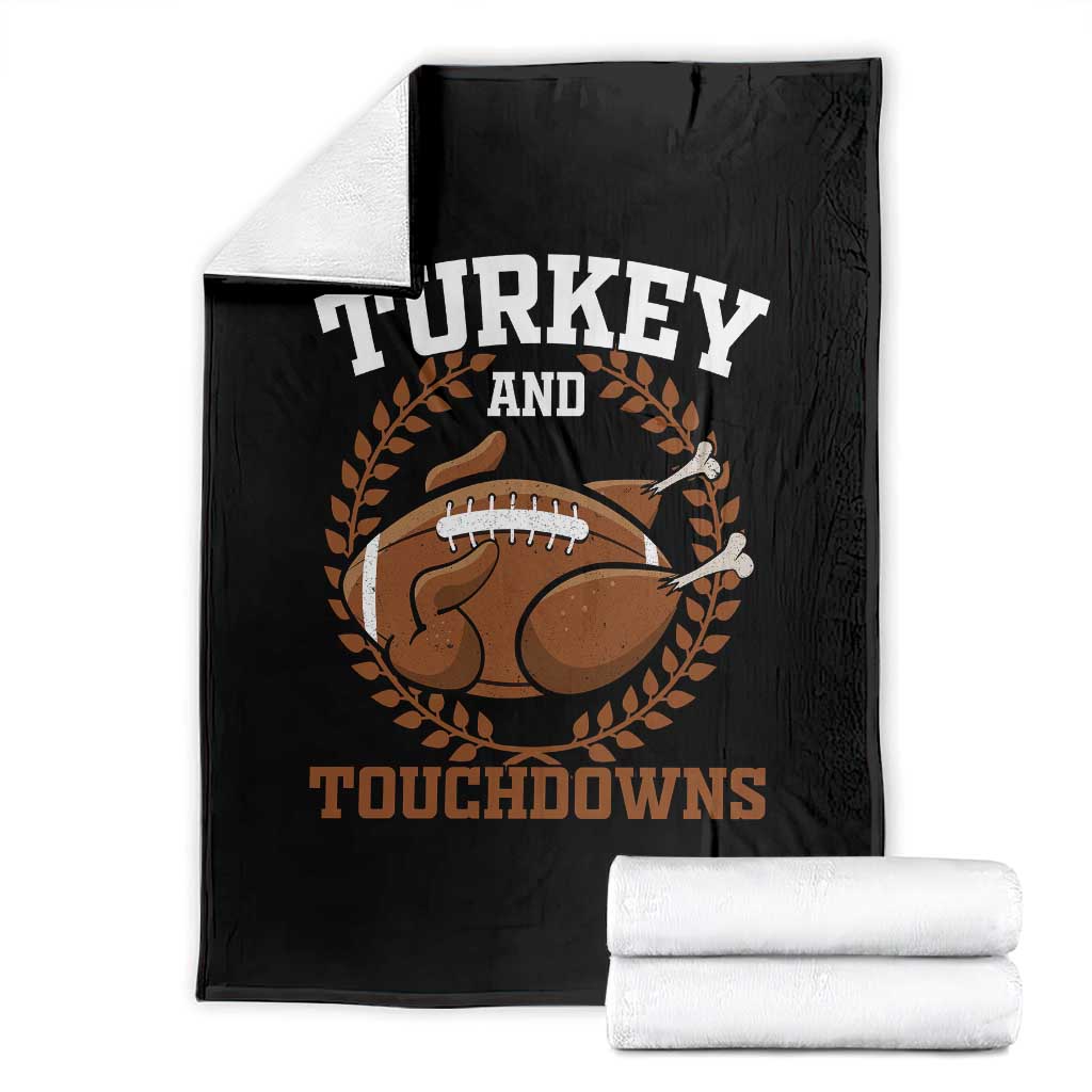 Thanksgiving Turkey And Touchdowns Football Season Throw Blanket Game Day Outfits American Football Player Gift TS10 Black Print Your Wear
