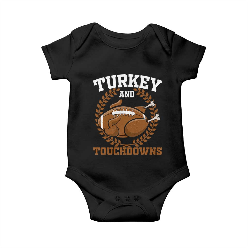 Thanksgiving Turkey And Touchdowns Football Season Baby Onesie Game Day Outfits American Football Player Gift TS10 Black Print Your Wear