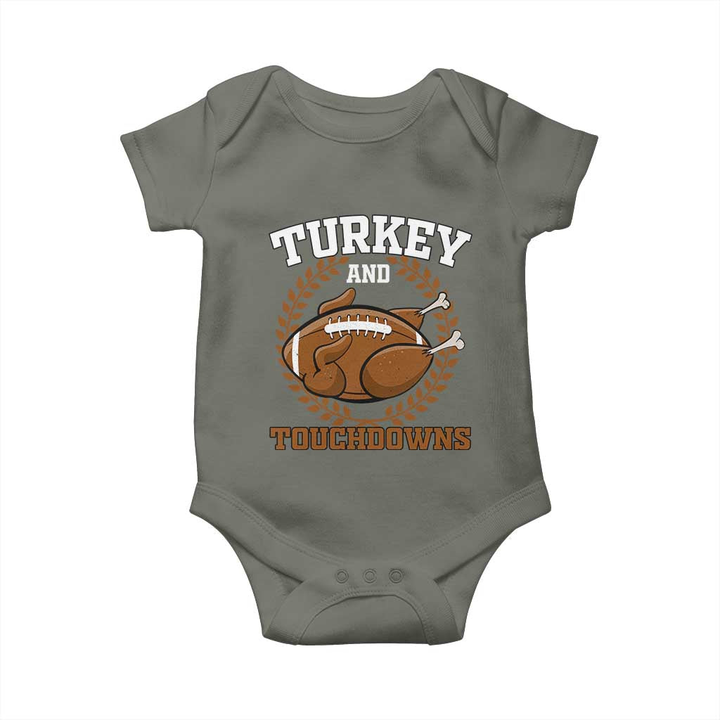 Thanksgiving Turkey And Touchdowns Football Season Baby Onesie Game Day Outfits American Football Player Gift TS10 Military Green Print Your Wear