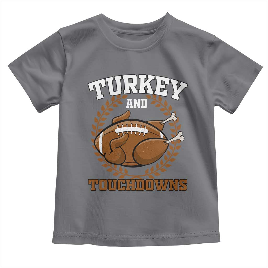Thanksgiving Turkey And Touchdowns Football Season Baby Shirt Game Day Outfits American Football Player Gift TS10 Charcoal Print Your Wear