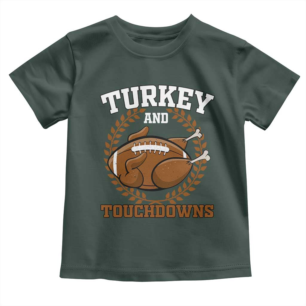 Thanksgiving Turkey And Touchdowns Football Season Baby Shirt Game Day Outfits American Football Player Gift TS10 Dark Forest Green Print Your Wear