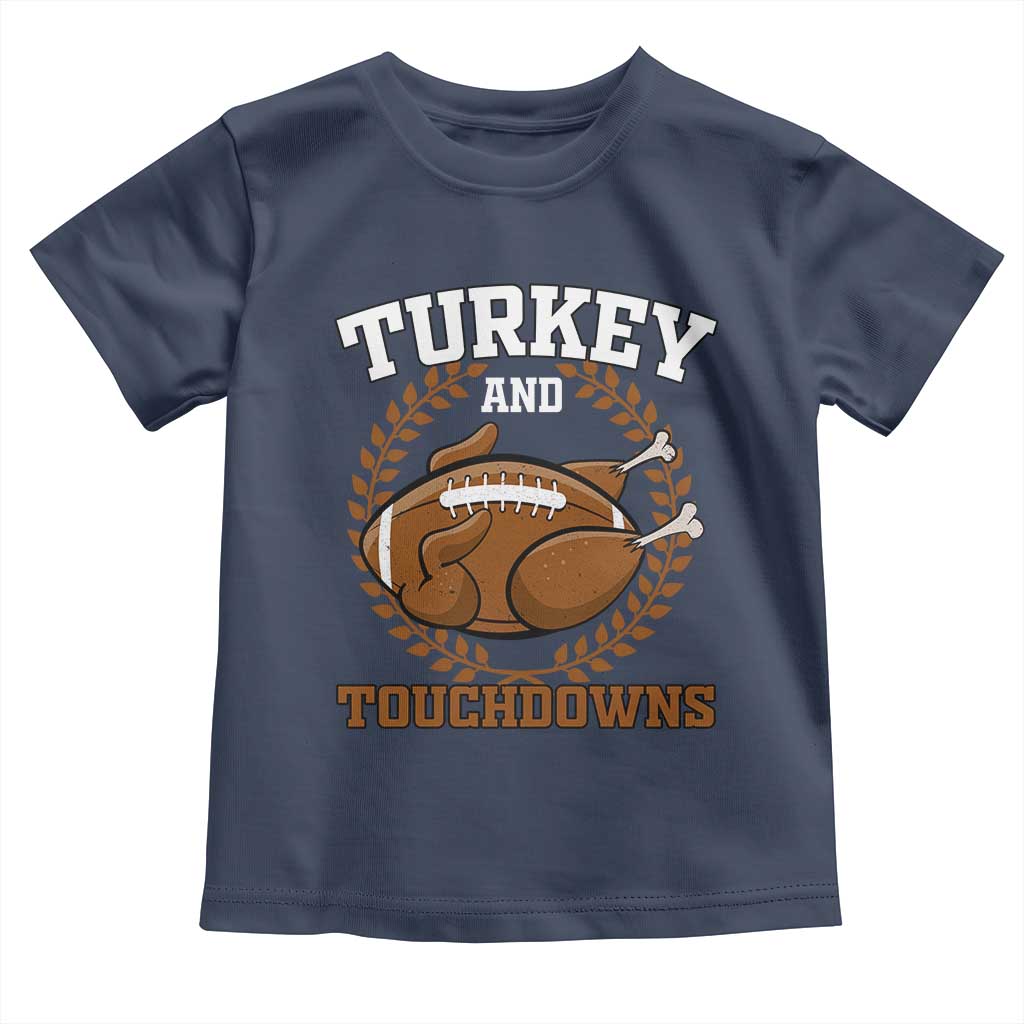 Thanksgiving Turkey And Touchdowns Football Season Baby Shirt Game Day Outfits American Football Player Gift TS10 Navy Print Your Wear