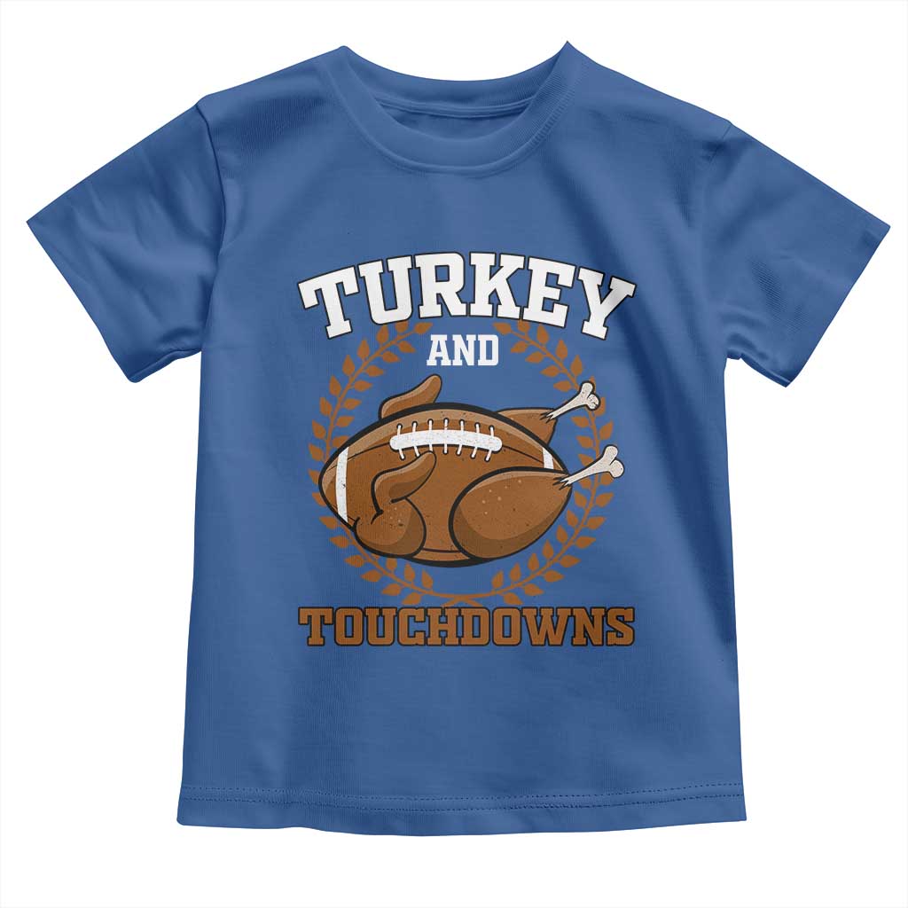 Thanksgiving Turkey And Touchdowns Football Season Baby Shirt Game Day Outfits American Football Player Gift TS10 Royal Blue Print Your Wear