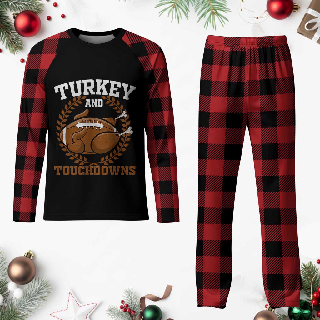Thanksgiving Turkey And Touchdowns Football Season Plaid Pajama Set Game Day Outfits American Football Player Gift TS10 Buffalo Plaid Print Your Wear