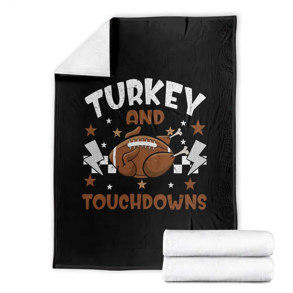 Thanksgiving Turkey And Touchdowns Football Season Throw Blanket Game Day TS10 Black Print Your Wear