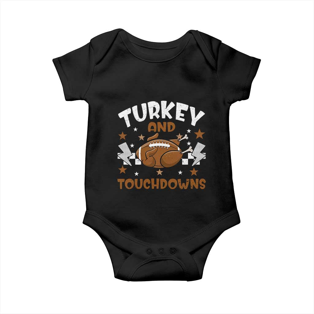 Thanksgiving Turkey And Touchdowns Football Season Baby Onesie Game Day TS10 Black Print Your Wear