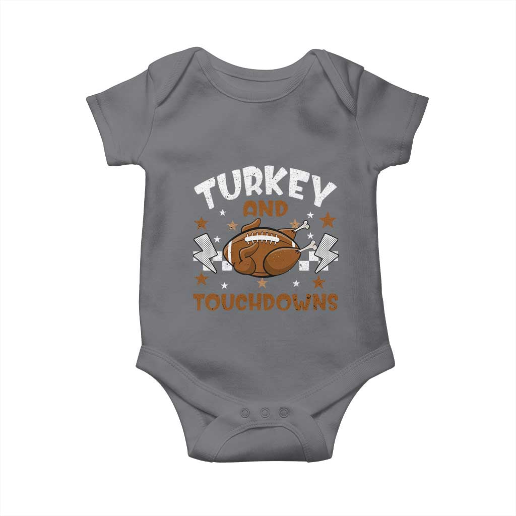 Thanksgiving Turkey And Touchdowns Football Season Baby Onesie Game Day TS10 Charcoal Print Your Wear