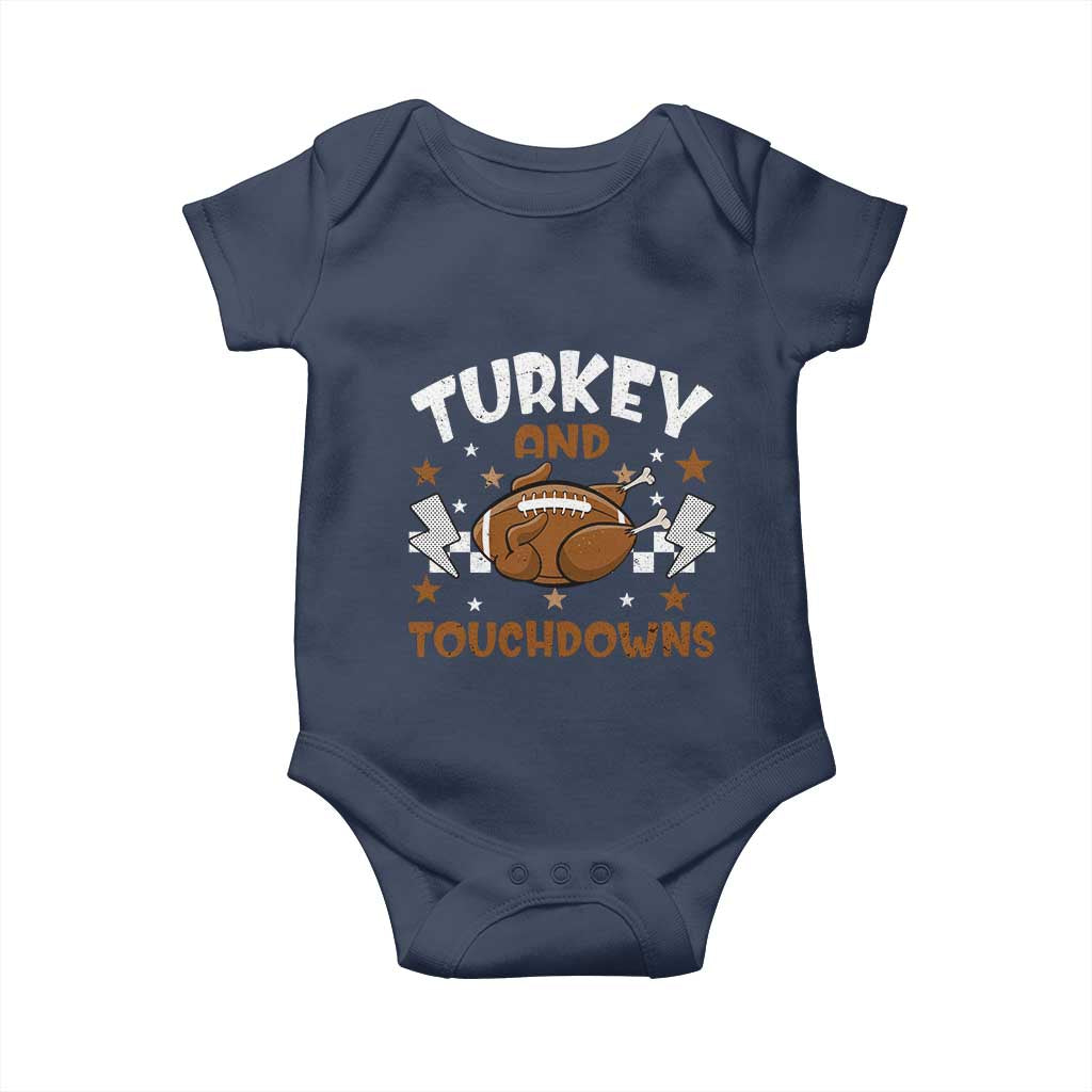 Thanksgiving Turkey And Touchdowns Football Season Baby Onesie Game Day TS10 Navy Print Your Wear
