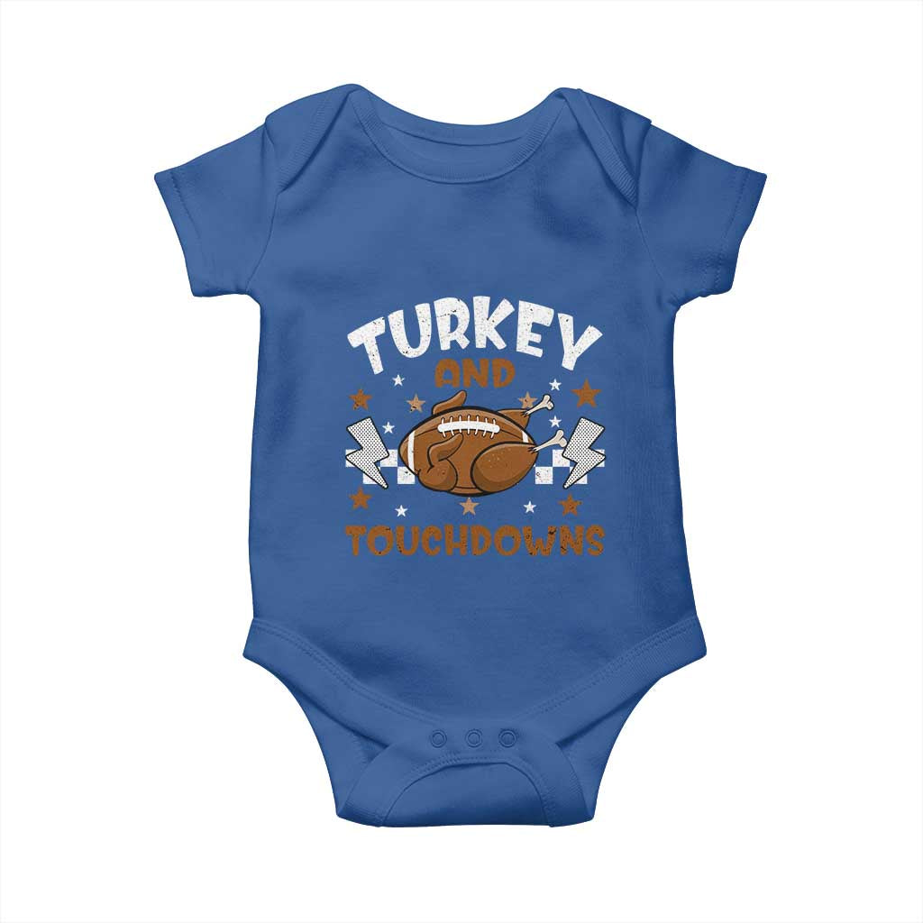 Thanksgiving Turkey And Touchdowns Football Season Baby Onesie Game Day TS10 Royal Blue Print Your Wear