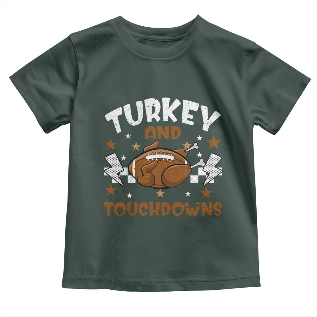 Thanksgiving Turkey And Touchdowns Football Season Baby Shirt Game Day TS10 Dark Forest Green Print Your Wear