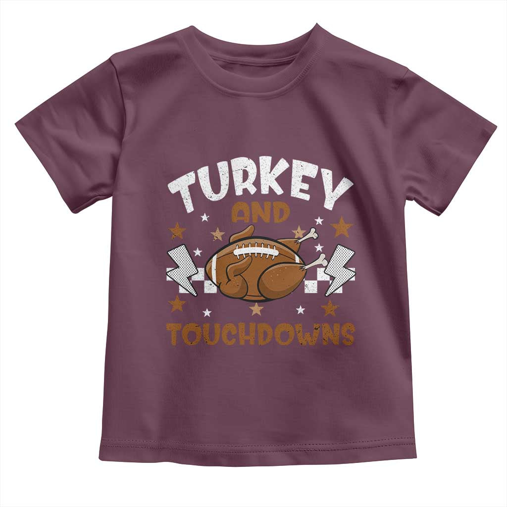 Thanksgiving Turkey And Touchdowns Football Season Baby Shirt Game Day TS10 Maroon Print Your Wear