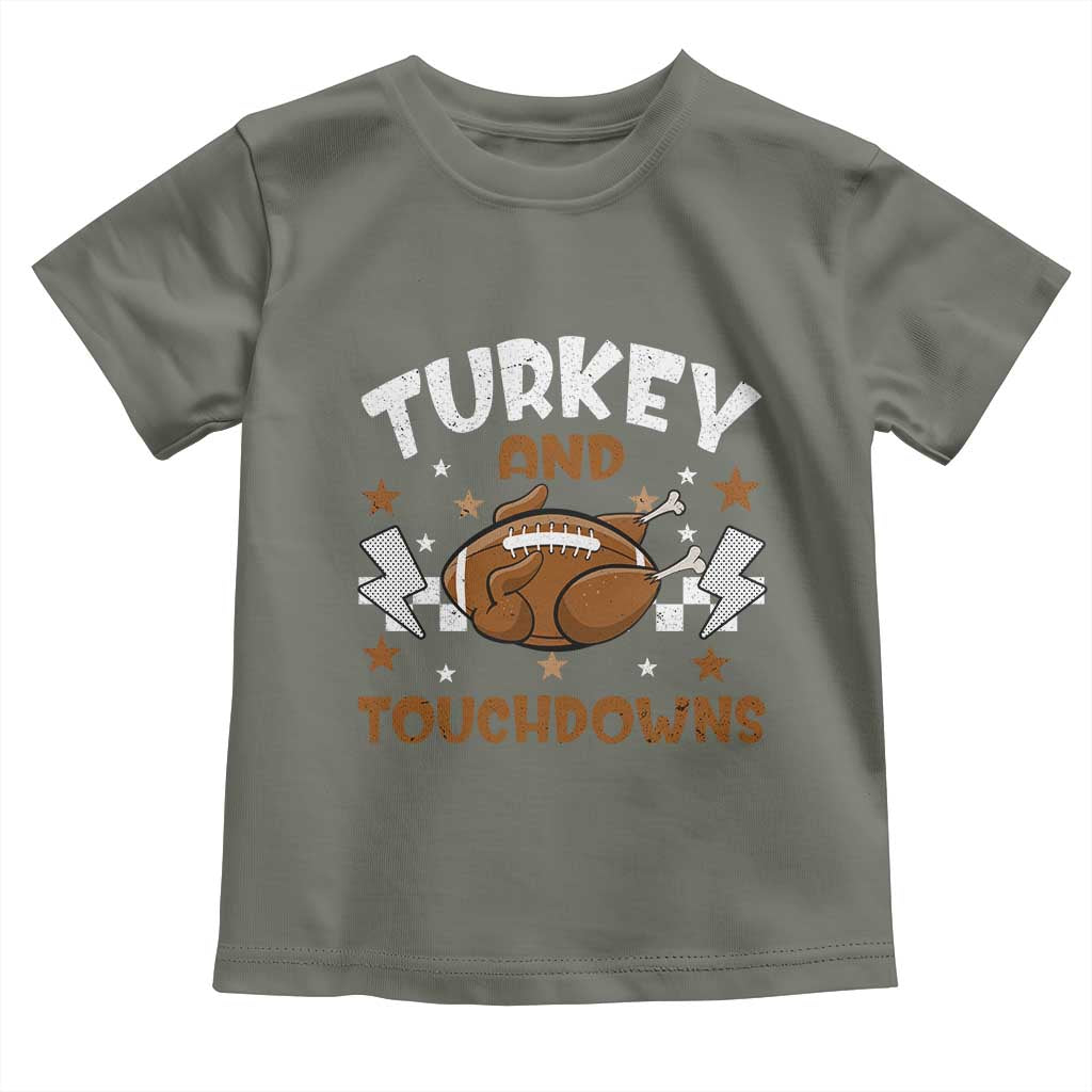 Thanksgiving Turkey And Touchdowns Football Season Baby Shirt Game Day TS10 Military Green Print Your Wear
