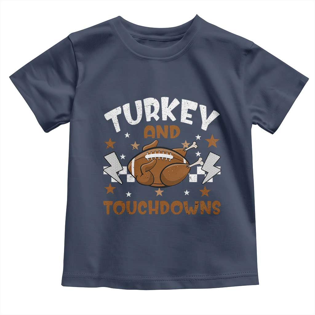 Thanksgiving Turkey And Touchdowns Football Season Baby Shirt Game Day TS10 Navy Print Your Wear