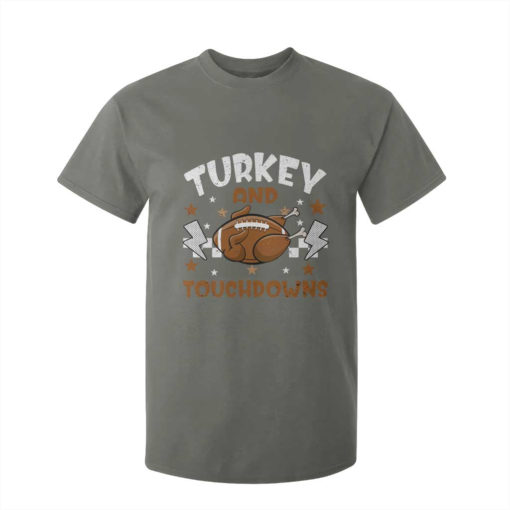 Thanksgiving Turkey And Touchdowns Football Season T Shirt For Kid Game Day TS10 Military Green Print Your Wear