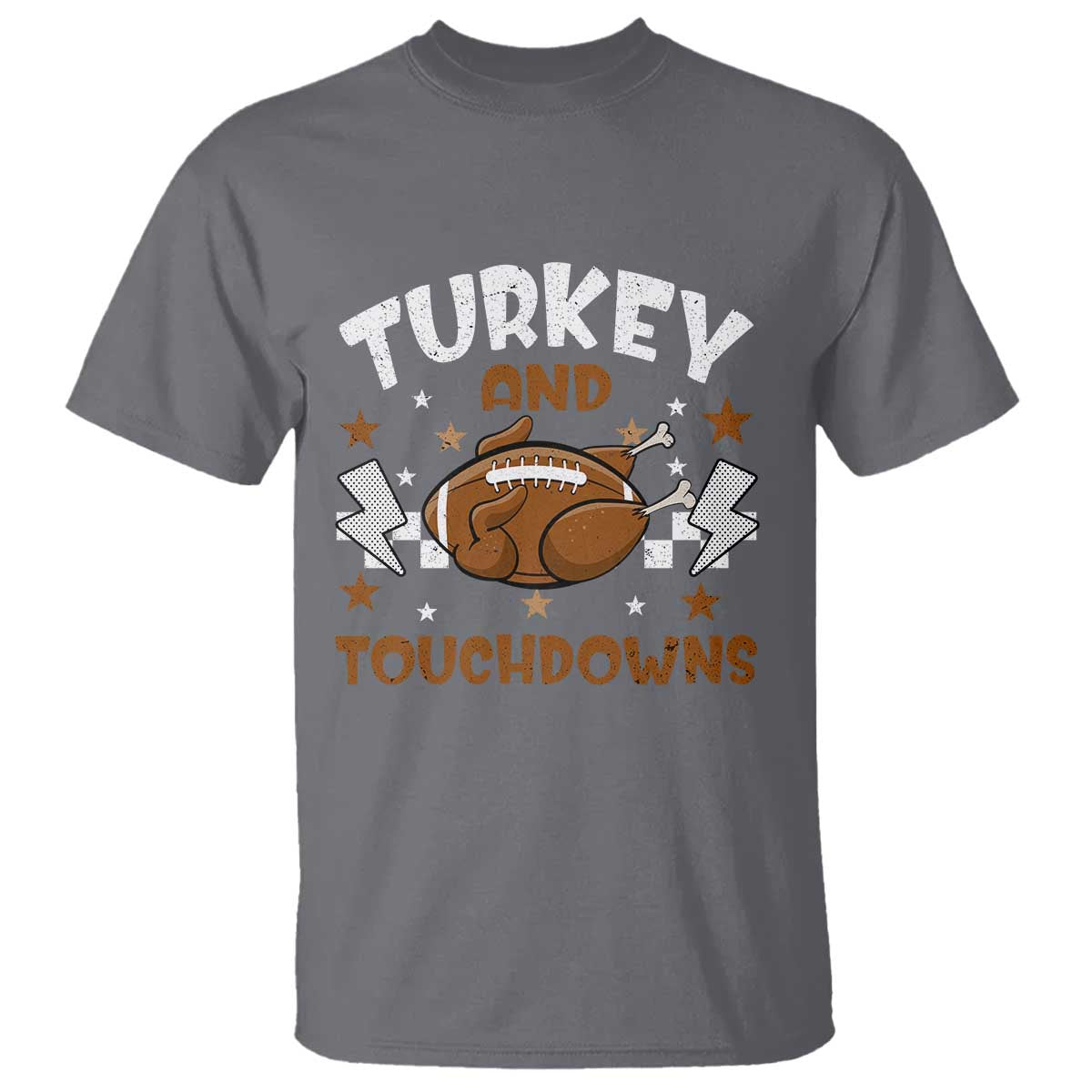 Thanksgiving Turkey And Touchdowns Football Season T Shirt Game Day TS10 Charcoal Print Your Wear