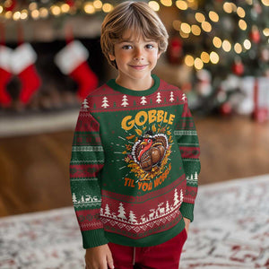 Funny Turkey Knit Sweatshirt Gobble Til You Wobble Thanksgiving Day TS10 Christmas Print Your Wear