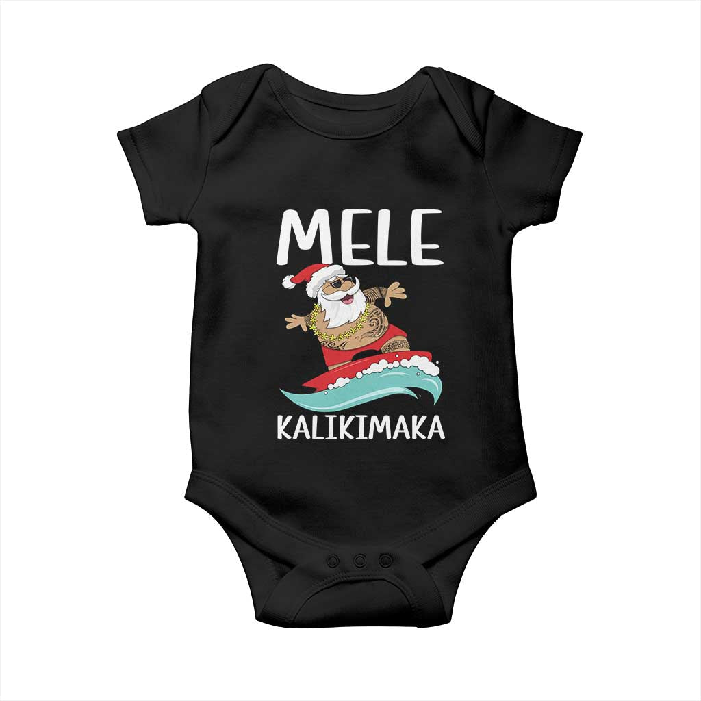 Hawaiian Christmas Baby Onesie Mele Kalikimaka Hawaii Surfing Santa Tropical Beach TS10 Black Print Your Wear