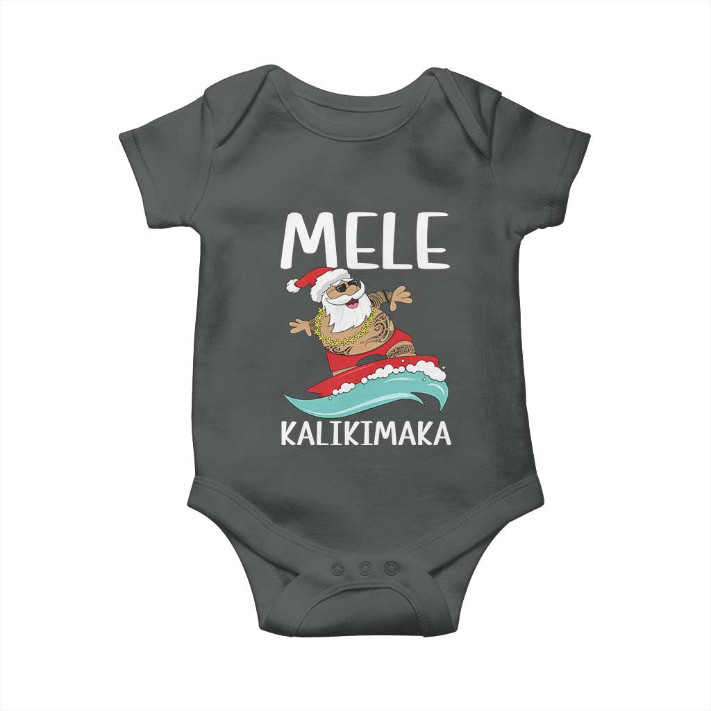 Hawaiian Christmas Baby Onesie Mele Kalikimaka Hawaii Surfing Santa Tropical Beach TS10 Dark Heather Print Your Wear