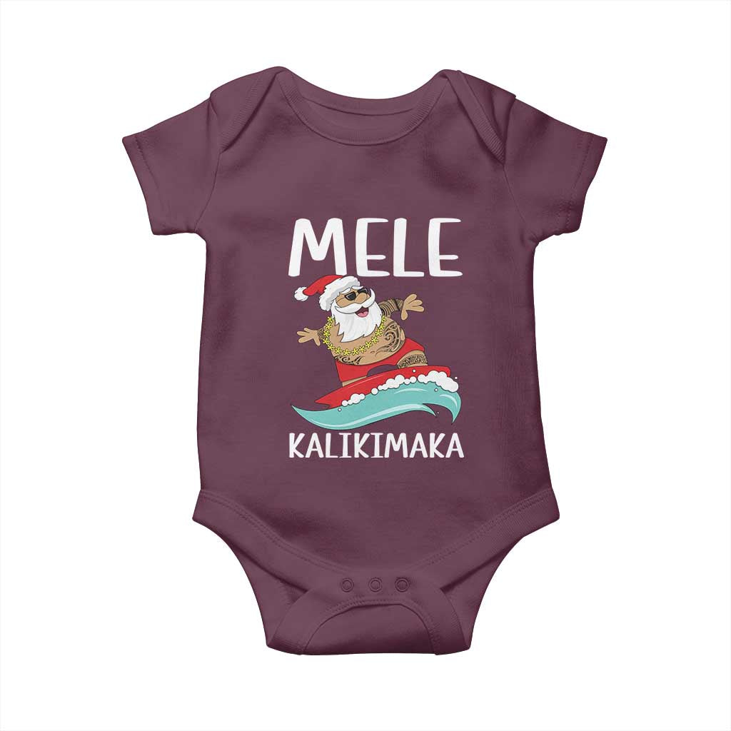 Hawaiian Christmas Baby Onesie Mele Kalikimaka Hawaii Surfing Santa Tropical Beach TS10 Maroon Print Your Wear