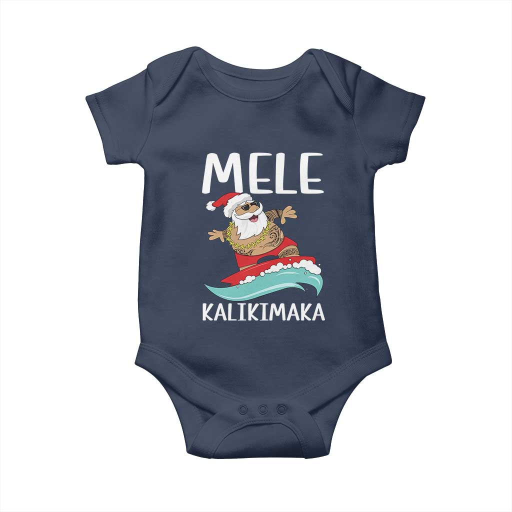 Hawaiian Christmas Baby Onesie Mele Kalikimaka Hawaii Surfing Santa Tropical Beach TS10 Navy Print Your Wear