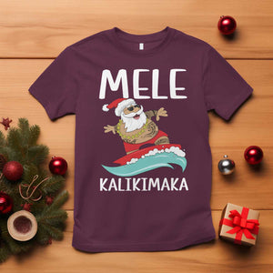 Hawaiian Christmas T Shirt Mele Kalikimaka Hawaii Surfing Santa Tropical Beach TS10 Maroon Print Your Wear