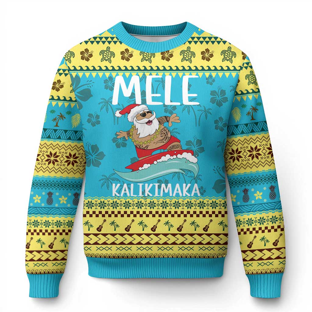Hawaiian Christmas Ugly Christmas Sweater Mele Kalikimaka Hawaii Surfing Santa Tropical Beach TS10 Hawaii Print Your Wear
