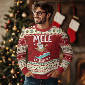 Hawaiian Christmas Ugly Christmas Sweater Mele Kalikimaka Hawaii Surfing Santa Tropical Beach TS10 Hibiscus Print Your Wear