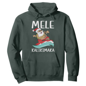 Hawaiian Christmas Hoodie Mele Kalikimaka Hawaii Surfing Santa Tropical Beach TS10 Dark Forest Green Print Your Wear
