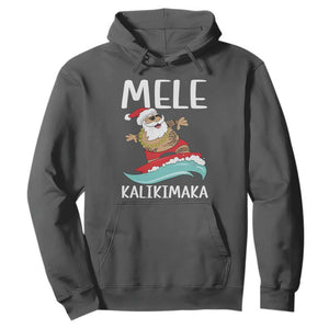 Hawaiian Christmas Hoodie Mele Kalikimaka Hawaii Surfing Santa Tropical Beach TS10 Dark Heather Print Your Wear