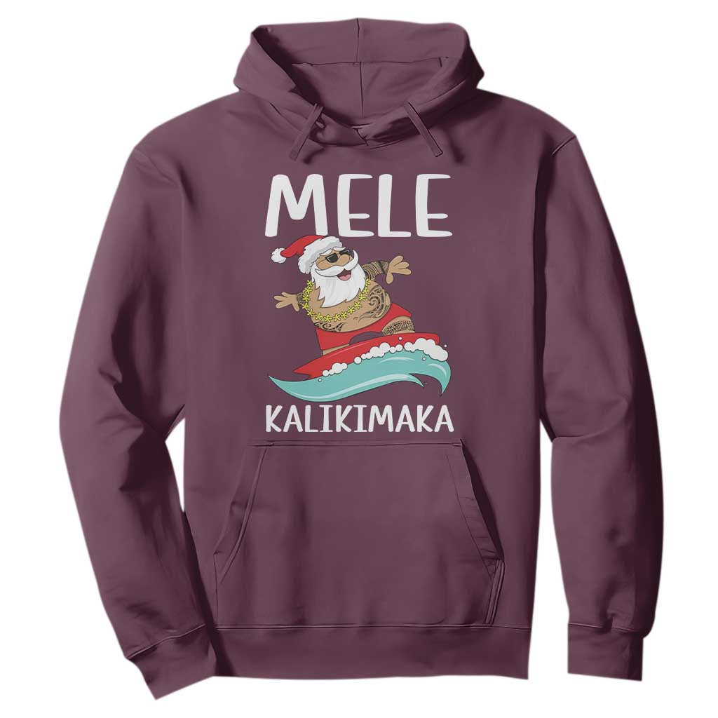 Hawaiian Christmas Hoodie Mele Kalikimaka Hawaii Surfing Santa Tropical Beach TS10 Maroon Print Your Wear