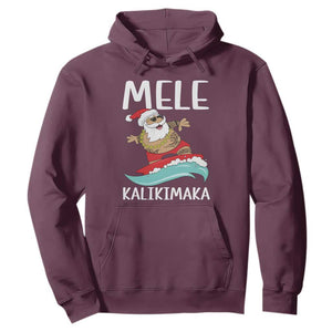 Hawaiian Christmas Hoodie Mele Kalikimaka Hawaii Surfing Santa Tropical Beach TS10 Maroon Print Your Wear